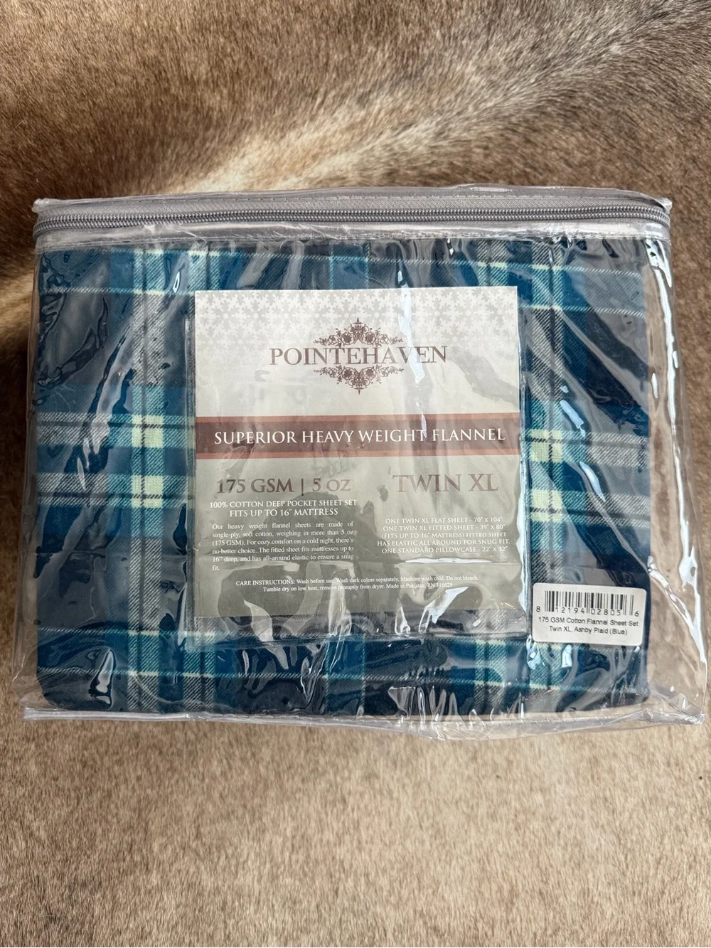 Twin XL Heavyweight Flannel Sheet Set - Blue Plaid